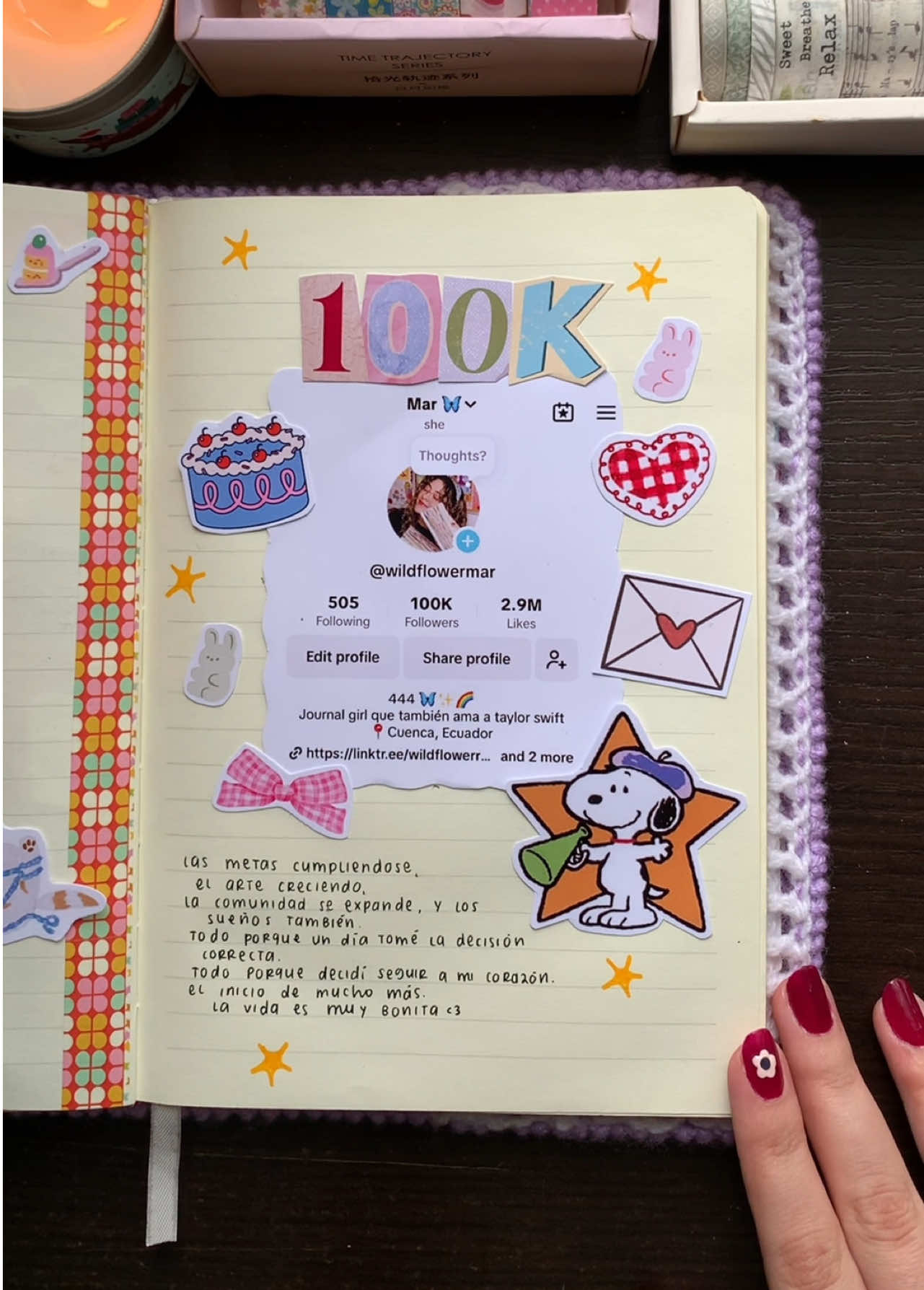 100k 😭💓 que locura, gracias por estar aquí ✨ para más sentimientos ponganle pausa y lean la carta q me escribí jajajajjaaj  #journaling #journal #marjournal #penpal #scrapbooking #diarios #journalcommunity #fyp #parati #journalprompts #cartas #journalwithme #journalideas 