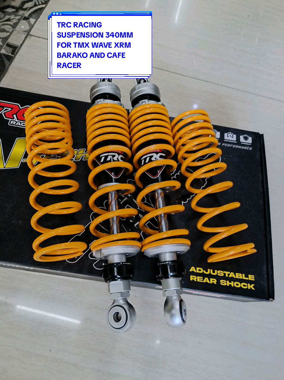 TRC RACING AI TECH SERIES SUSPENSION FOR HONDA WAVE TMX XRM BARAKO CAFE RACER 340mm #trc #suspension #shock #motorcyclesoftiktok #motorcycleaccessories #motoraccessories #motorcycletiktok #trend  #xrm125 #wave #tmx #caferacer 