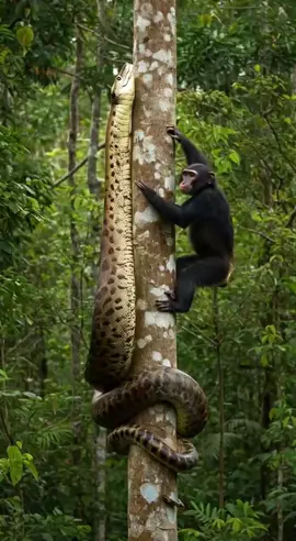 anaconda ataca chimpanzé subindo em arvore #wildlife  #wildanimals #wildanimal #animals #anaconda #animalattack