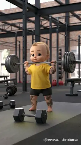 baby workout with barbell  #tiktok #viralvideo #viral#trending #ai#cutebaby #gym #work #fyp #foryou #explore 
