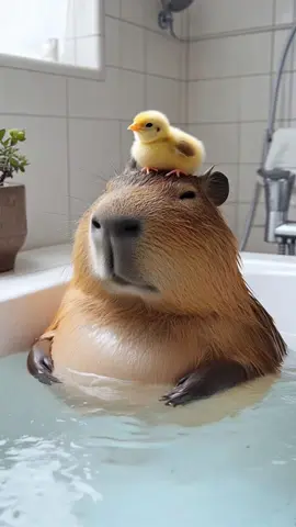 Capybara taking bath. #capybara #capybaratiktok #capybaramemes #chicken  #foryou #foryoupage #fy #fyp #fypage #fypシ゚viral #viraltiktok #PetsOfTikTok #funny #funnyvideos #funnyanimals 