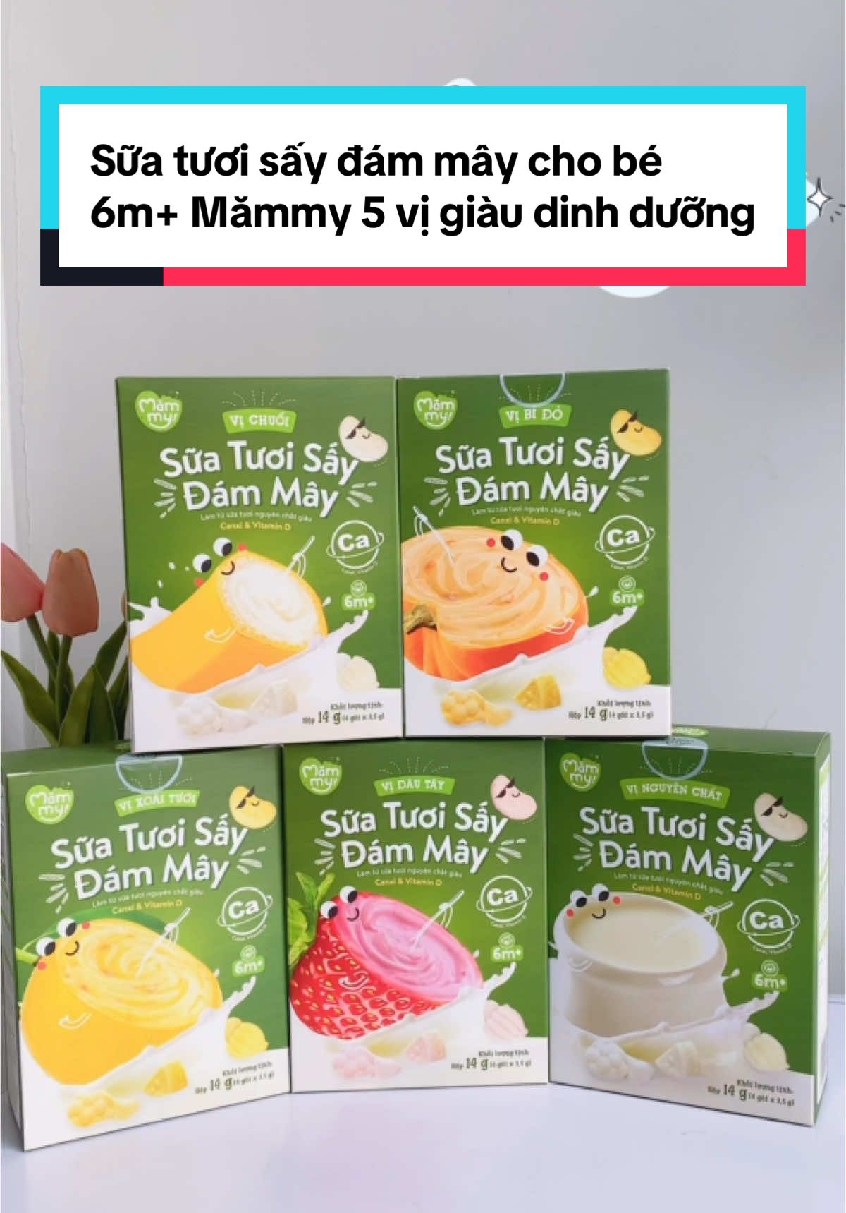 Sữa tươi sấy đám mây cho bé 6m+ Mămmy 5 vị: nguyên chất, xoài tươi, bí đỏ, chuối, dây tây giàu dinh dưỡng #mevabe #andam #suatuoisaydammay #mammy #borastore #boraformoms 