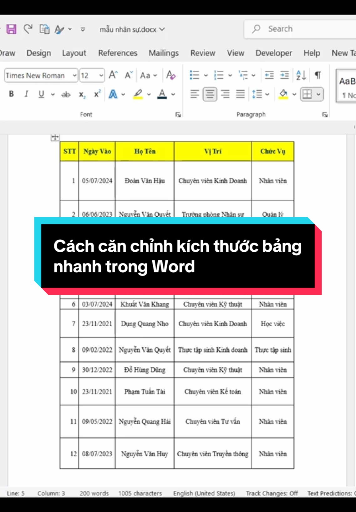 Cách căn chỉnh kích thước bảng nhanh trong Word #tinhocvanphong #word #excel #sachtinhocvanphong #LearnOnTikTok 
