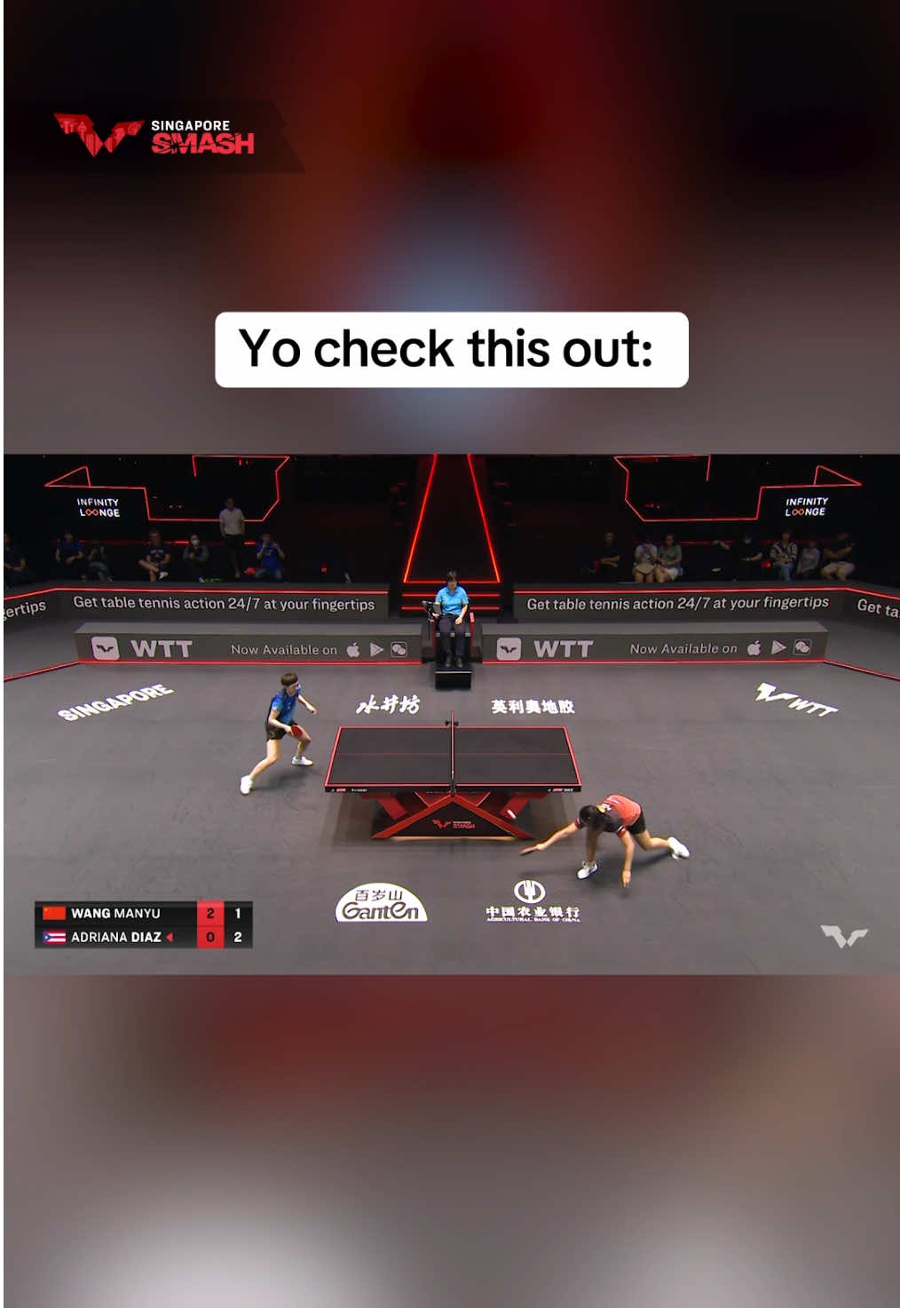 Welcome to the Adriana Diaz show 🍿⏪ #SingaporeSmash #TableTennis