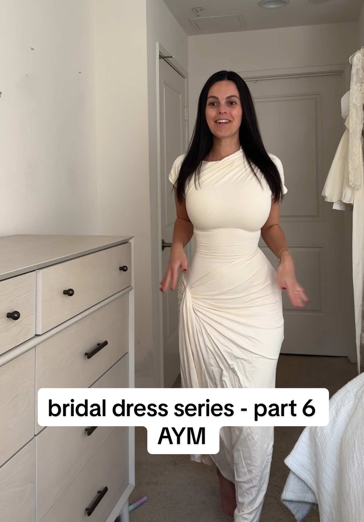 Replying to @sweet_viciousss the adjustability on these is so genius 👏😍 @AYM Studio I need to come back to this with fresh eyes because I’ve tried on so many now that I have no idea what I even like 😭 #dresstryon #elopementdress #bridaldress #fullerbustfashion #shoppingstruggles #aymdress 