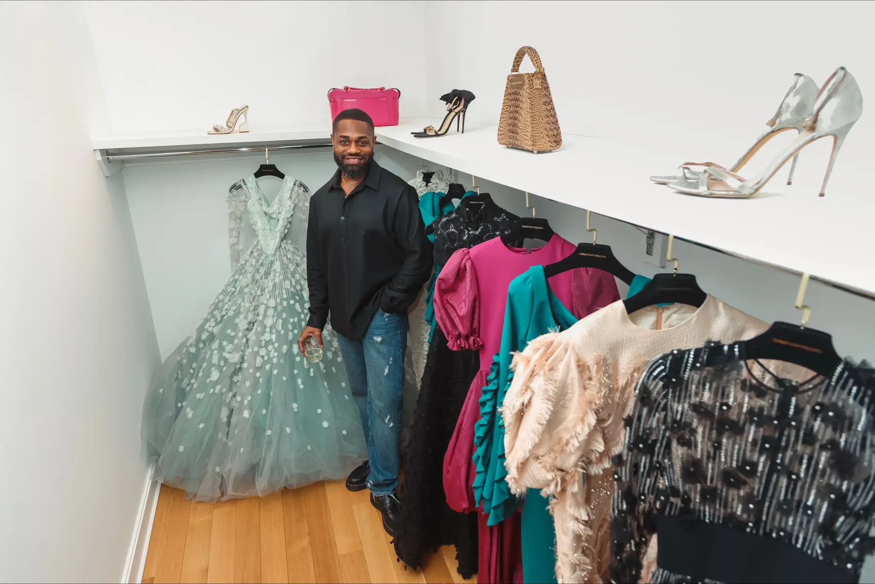 I staged a fabulous penthouse closet yesterday! 👗✨🥂 #fyp #luxury #fashion #nyc