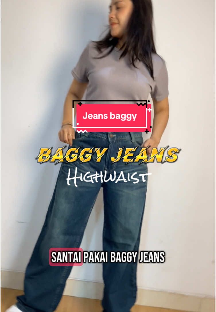 Gaya santai pake baggy jeans yang lagi hits  #baggyjeans #highwaistjeans #jeansgombrong #outfitideas #casual #fyp 