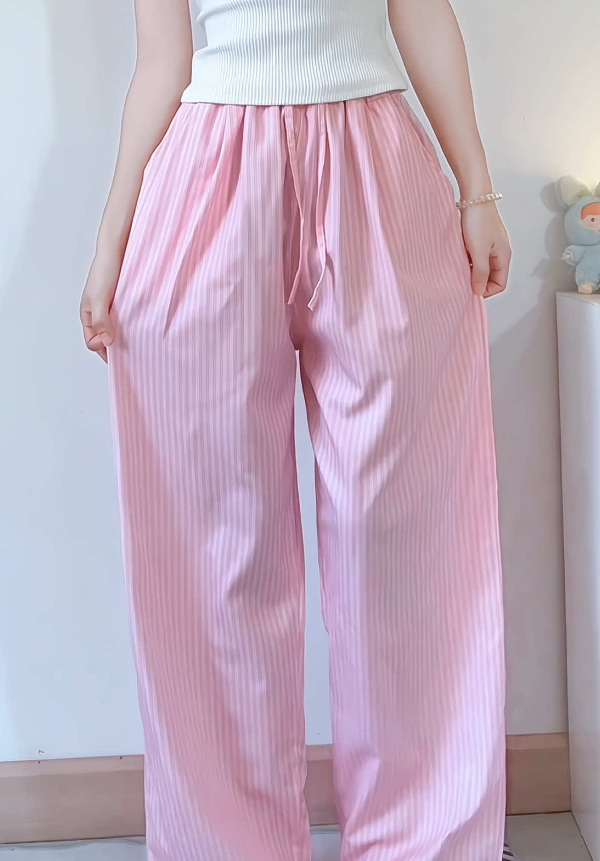 @นุกเกออร์ 𓇼𓈒𓏸 สีชมพูน่ารักกก💗 #กางเกงลายทาง #กางเกงขายาว #กางเกงใส่สบาย #ฟีดดดシ 