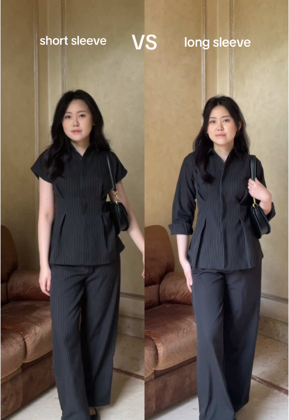 pilih short sleeve atau long sleeve nihh alba top nyaa 🤔 #fitcheck #matchingset #pinstripe #PromoGuncang22 #WIBGajian 