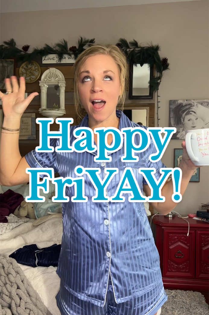 Happy FriYAY!! What are your plans today??!! I can tell you I don’t want to get out of my pj’s 🤪 -Sold by Dream Enjoyment PJ#creatorsearchinsights #pajamas #pjs #silkpajamas #satinpajamas #fyp 