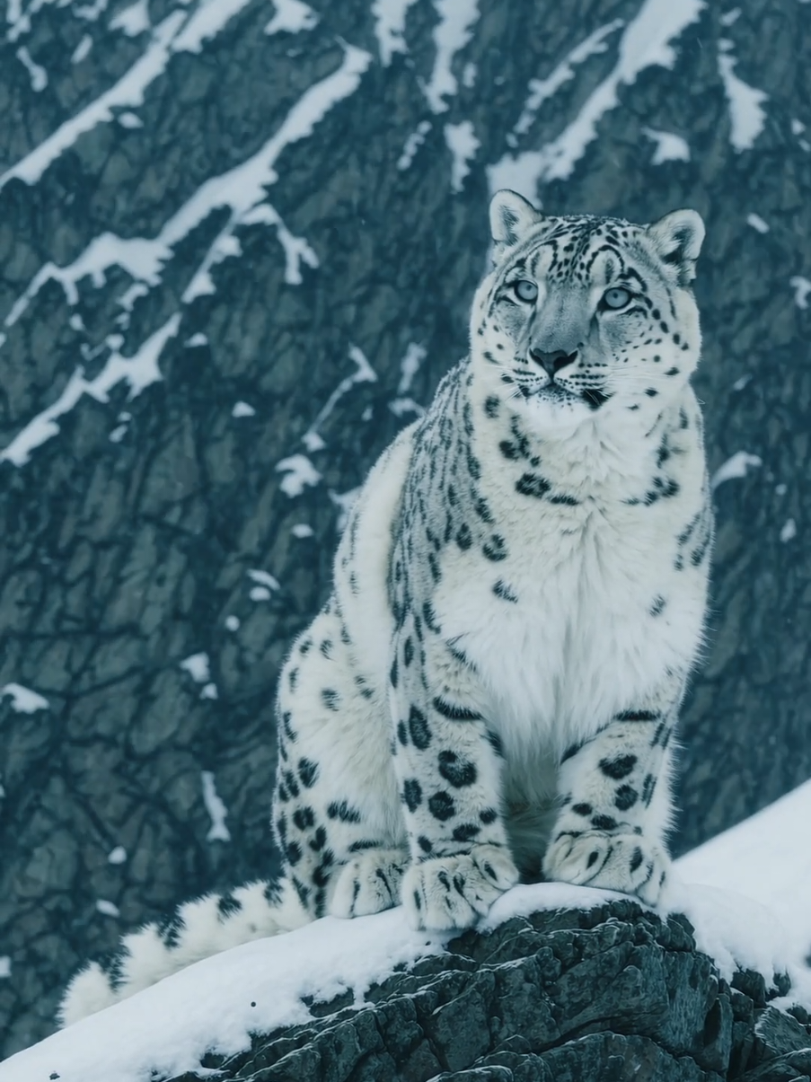 White Snow Leopard ❄️ (Panthera Uncia) #snowleopard #whitesnowleopard #panthera #wildlife #snow #blizzard #natgeo 
