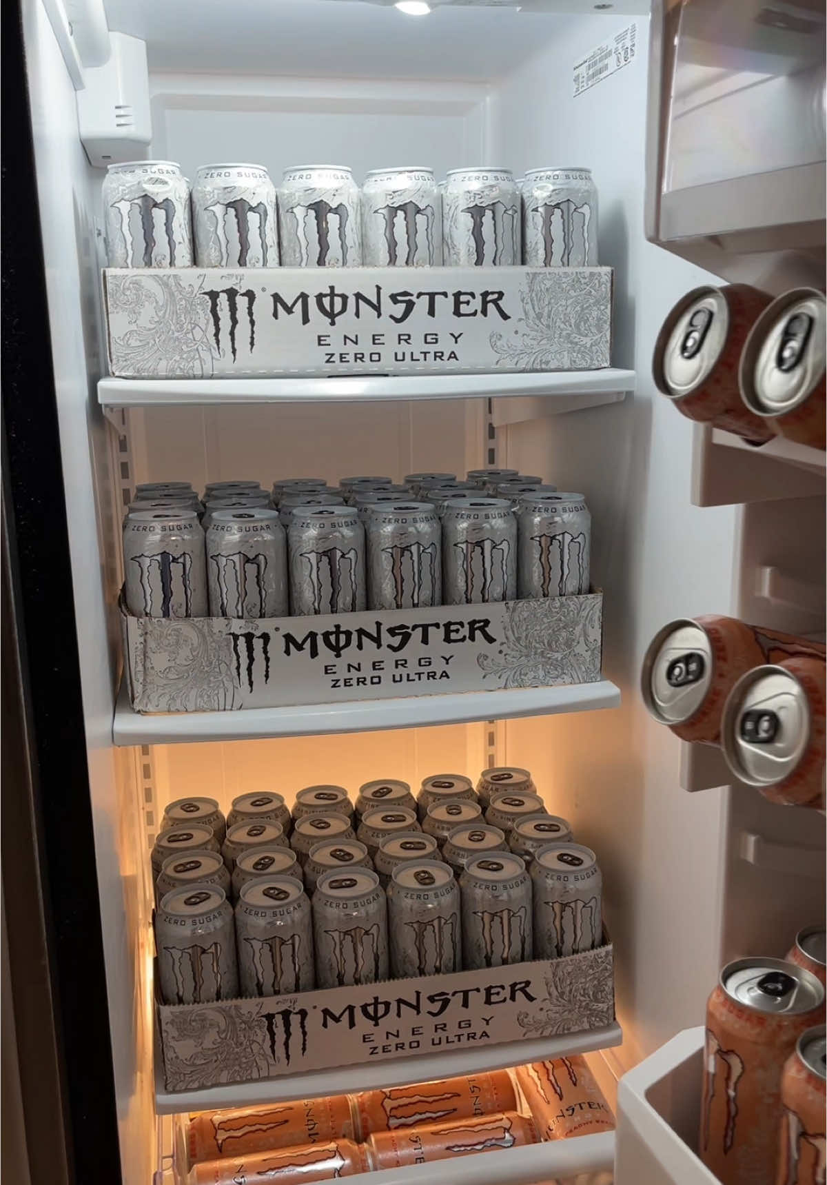 POV: @Monster Energy sent you 4 cases of monster!! #fyp #monsterenergy #whitemonster #white #monster #energydrink #redbull #fridge #dream 
