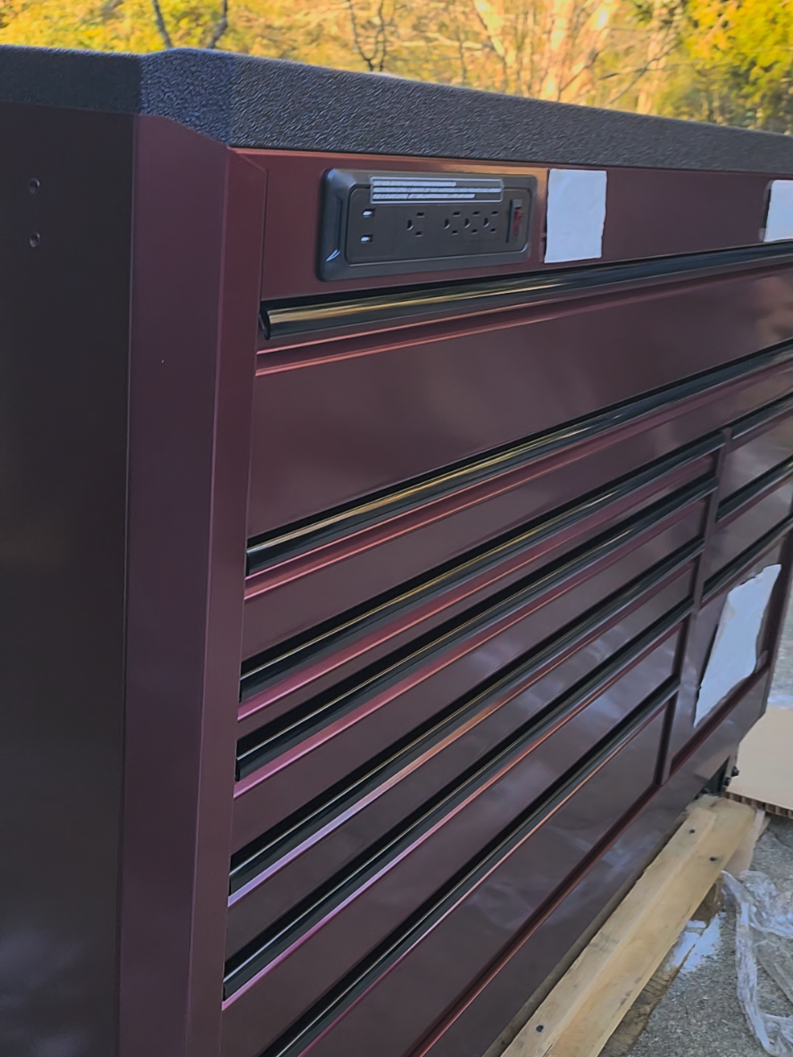 NEW METALLIC WINE TOOLBOX  You gotta see it in person! #mactools #mactoolstruck #mechanics #deiselmechanic #heavydutymechanic #dewalt_diva #toolstorage 