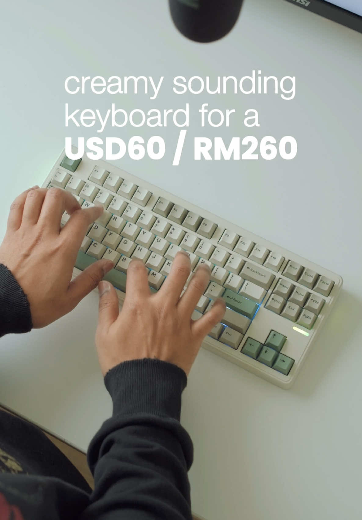 I think you guys are going to love this. A creamy keyboard for this price? Crazy. Linky87 by @elecfoxmy. If you think RM260/USD60 isn't cheap enough, you're in luck. It's on promotion right now with an additional markdown. — #customkeyboardbuild #customkeyboard #mechanicalkeyboard #mechkeyboard #keyboardmurah #techtok 