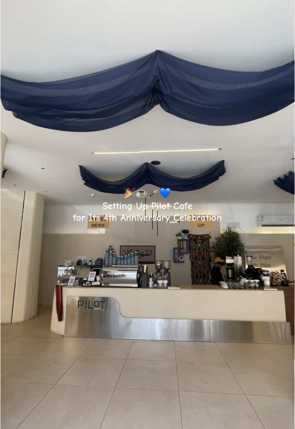 Setting Up Pilot Cafe for Its 4th Anniversary Celebration🎉☕️🪄💙! . . #سنوية_بايلوت #تجهيزات #anniversary #celebration  #بايلوت_الطائف #بايلوت_السنه_الرابعة 