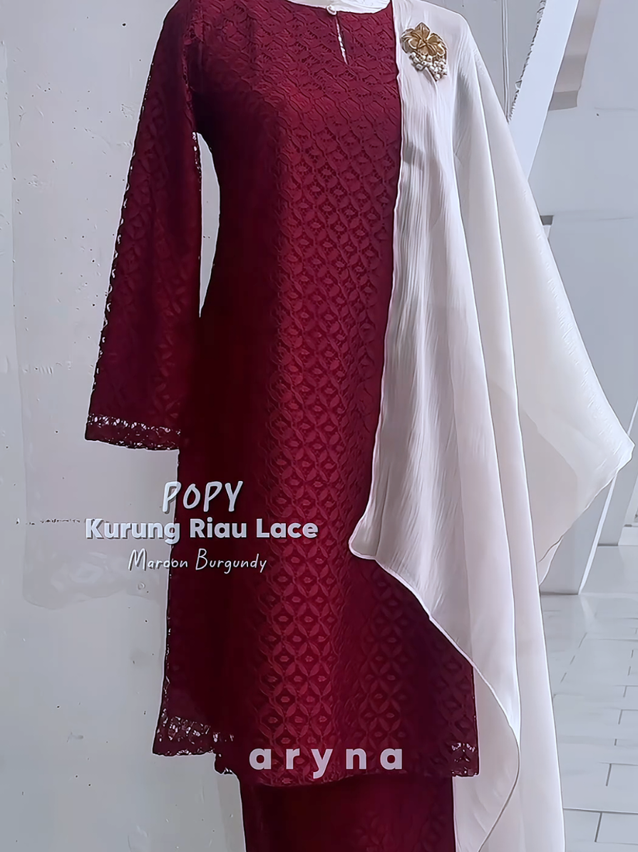 Replying to @aisyaimanchannel Baju Kurung Lace Popy code Maroon Burgundy  #bajukurung #kurunglace #kurungriau #kurungraya #bajuraya 