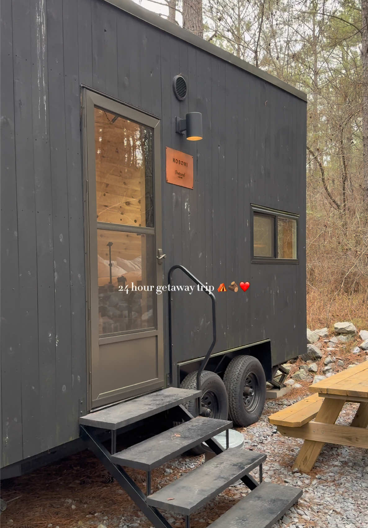 I loved everything about this getaway 🪵❤️ Happy birthday to the loml <3 .  Full vlog will be uploaded this week ( link in bio ) to subscribe #fyp #viral #getaway #postcardcabins #relaxation #couples #atl #upcomingyoutuber #xyzbca #tinycabin 