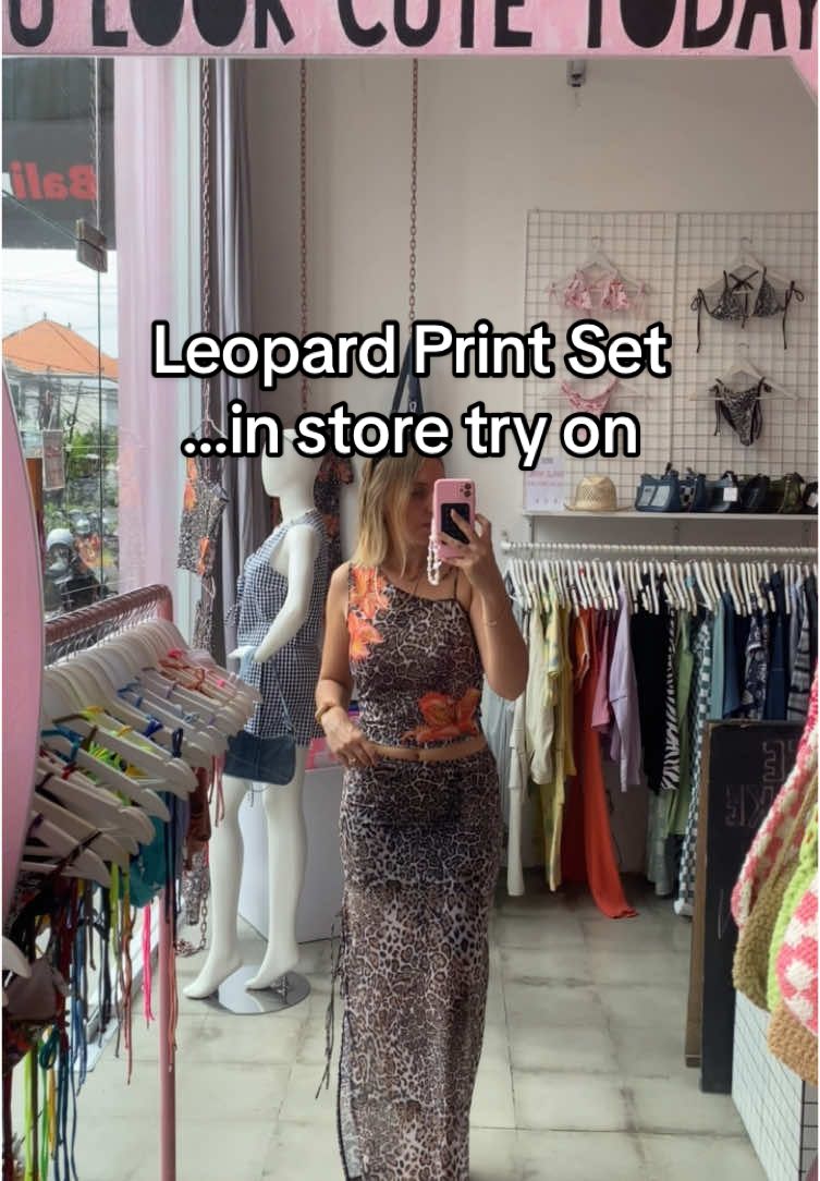 An easy wearing twin set suitable for many occasions ✨ Mesh printed Leopard print with stand out floral and bow details #2025trends #trendforcasting #fashiontiktok #summerstyle #balioutfit #balishopping #islandfits #datenightoutfit 