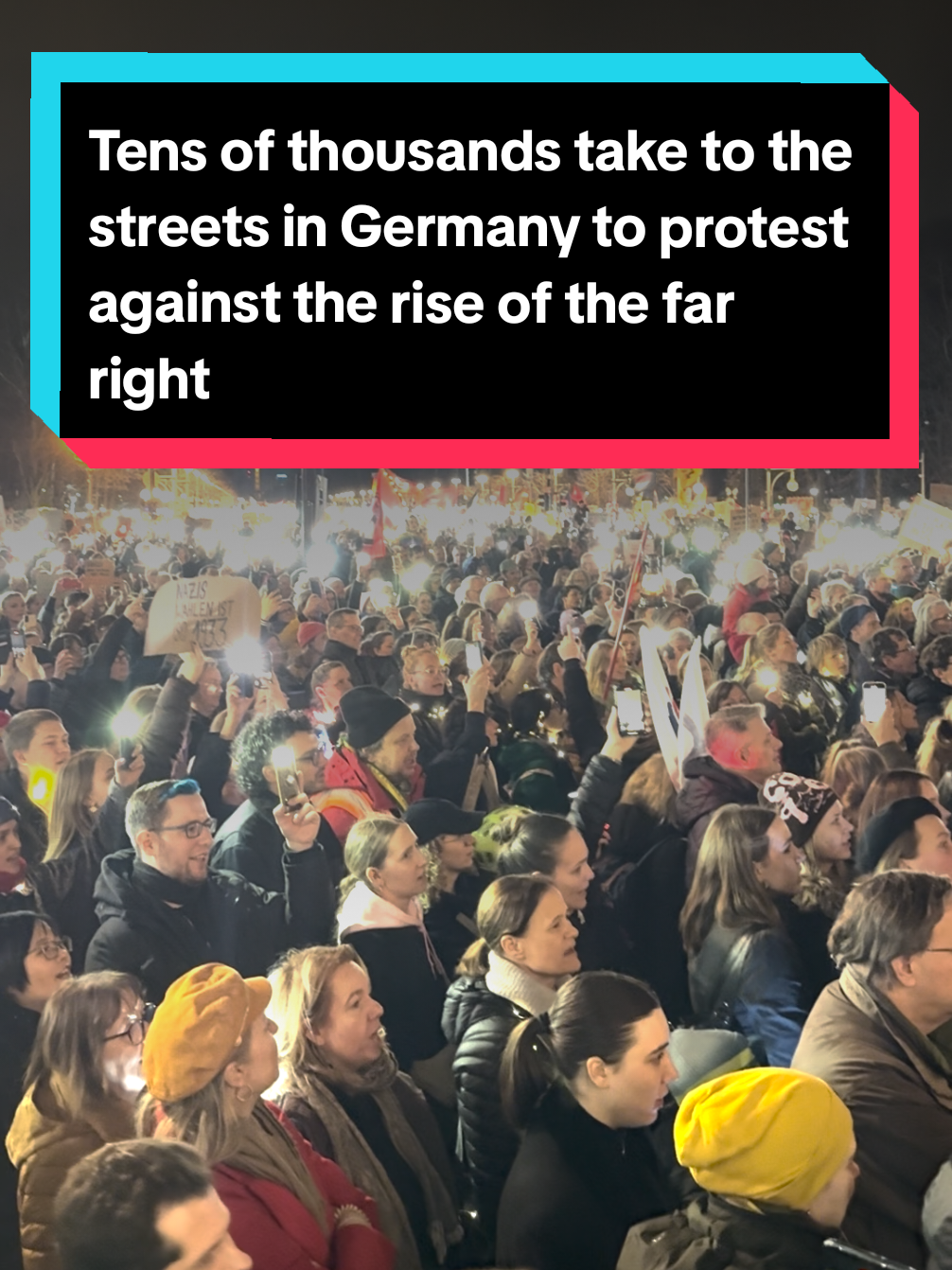 Protesters gathered at the Brandenburg Gate in Berlin singing an anti-fascist song as thousands took to the streets across Germany over the weekend to demonstrate against the rise of the far-right in the country and beyond. The protests came as the far-right Alternative für Deutschland (AfD) launched its election campaign in Halle in eastern Germany on Saturday. The AfD is in second place in the polls ahead of the national elections next month. “Being on the street again with thousands of people gave me some hope I had lost in the last couple of weeks after the rise of oligarchs around the world,” said Theresia, who filmed the video. The 22-year-old activist previously attended protests in January 2024 which were sparked by a media report by the investigative outlet Correctiv revealing that AfD MPs had been meeting neo-Nazi activists in secret to discuss a “masterplan” for mass deportations to be carried out in the event of their coming to power. Elon Musk also made a surprise appearance during the AfD campaign event in Halle, speaking publicly in support of the party for the second time in as many weeks. “There is too much focus on past guilt, and we need to move beyond that”, Musk said via a live videolink to a hall of 4,500 people, apparently referring to Germany’s Nazi past. 