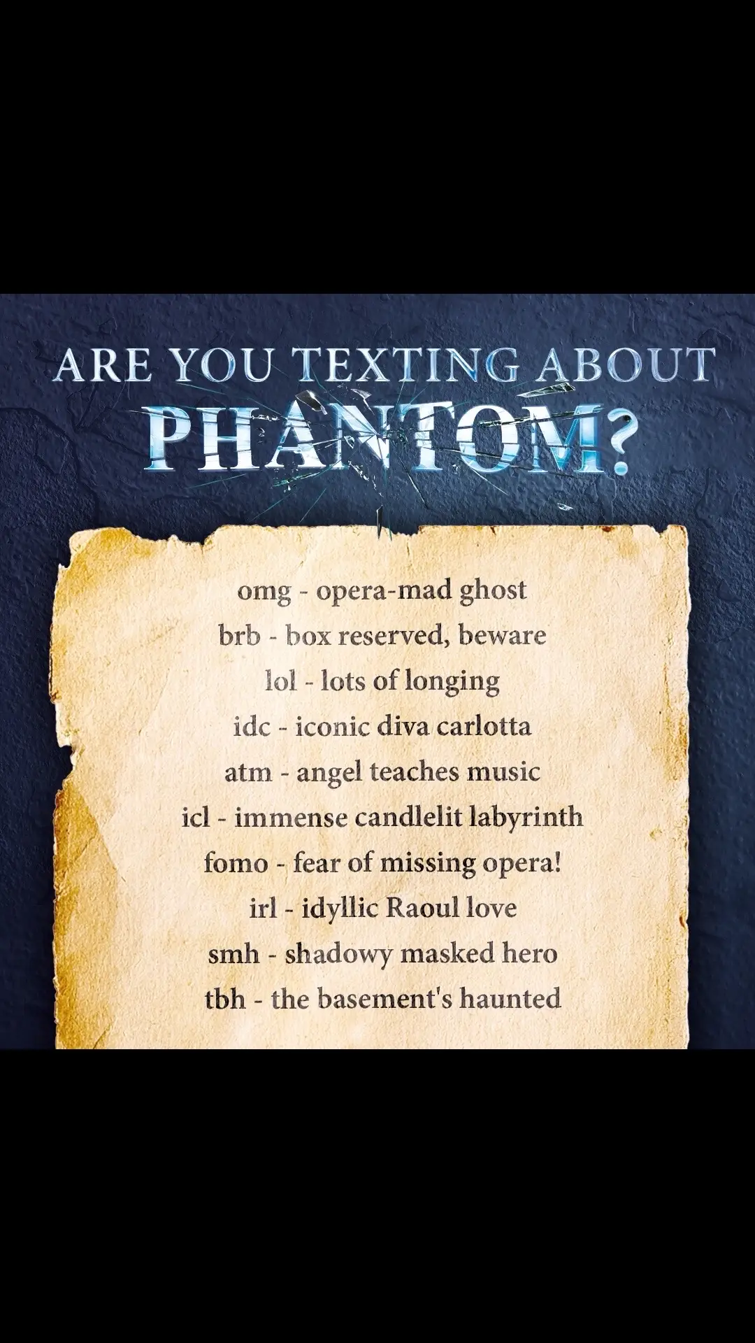 You wanted Box 5? BRB by the OMG 😮 #PhantomLondon #phantomoftheopera #texting #phantom #brb #omg #text #phone #lol #westend #theatre #london 
