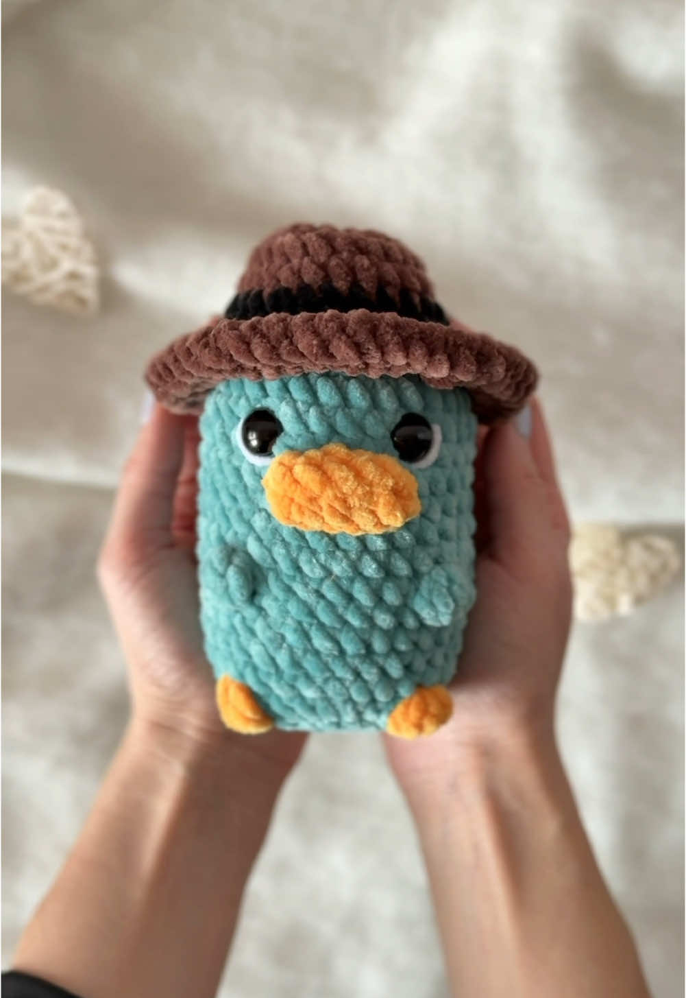 CROCHET PATTERN “PERRY THE PLATYPUS” Already available on my Etsy and Ravelry on Sale! Details: 5 pages of text description 5 photos of the process PDF format Language: English Difficulty: easy Materials: Plush yarn - turquoise, orange, brown, black, white (I use Himalaya Dolphin Baby 80368, 80311, 80366, 80354, 80301) 4 mm crochet hooks Safety eyes 14 мм Toy stuffing material Sewing needle, scissors Stitch Markers The height of the toy is approximately 18 cm. #perrytheplatypus #perry#crochetplatypus #freeplatypuspattern #fyp #crochet #crochetersoftiktok #crochettutorial #amigurumi 