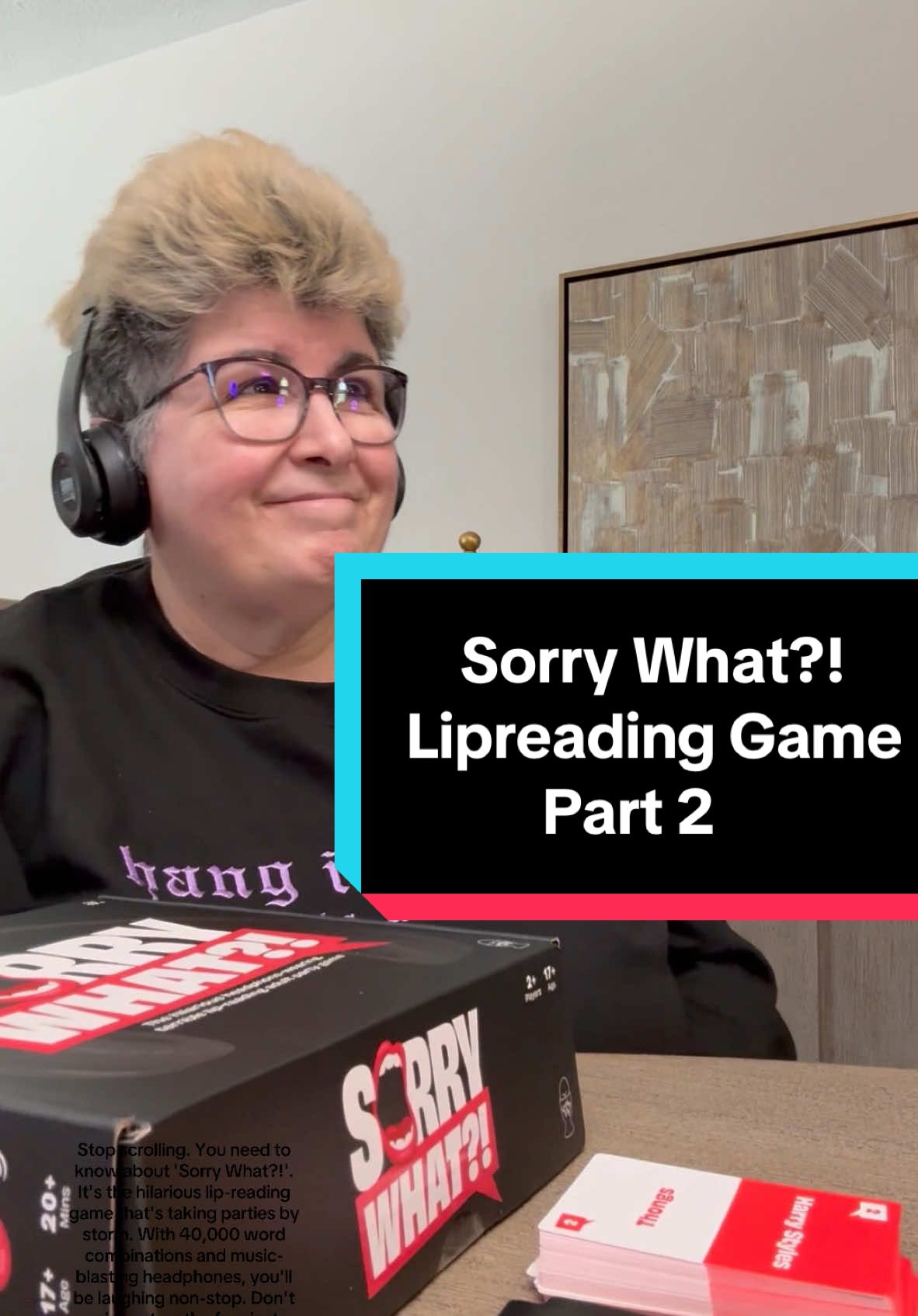 Experience the fun with 'Sorry What?!', the lip-reading challenge game by Lucky Egg. This hilarious party game features 400 word cards offering 40,000 combinations, custom headphones playing loud music, and guarantees laughter-filled gatherings. Great for family game nights or parties, it's easy to play and suitable for all. Don't miss out on the funniest game of the year! #lipreading #partygame #partygames #saywhat #drinkinggame @Lucky Egg 
