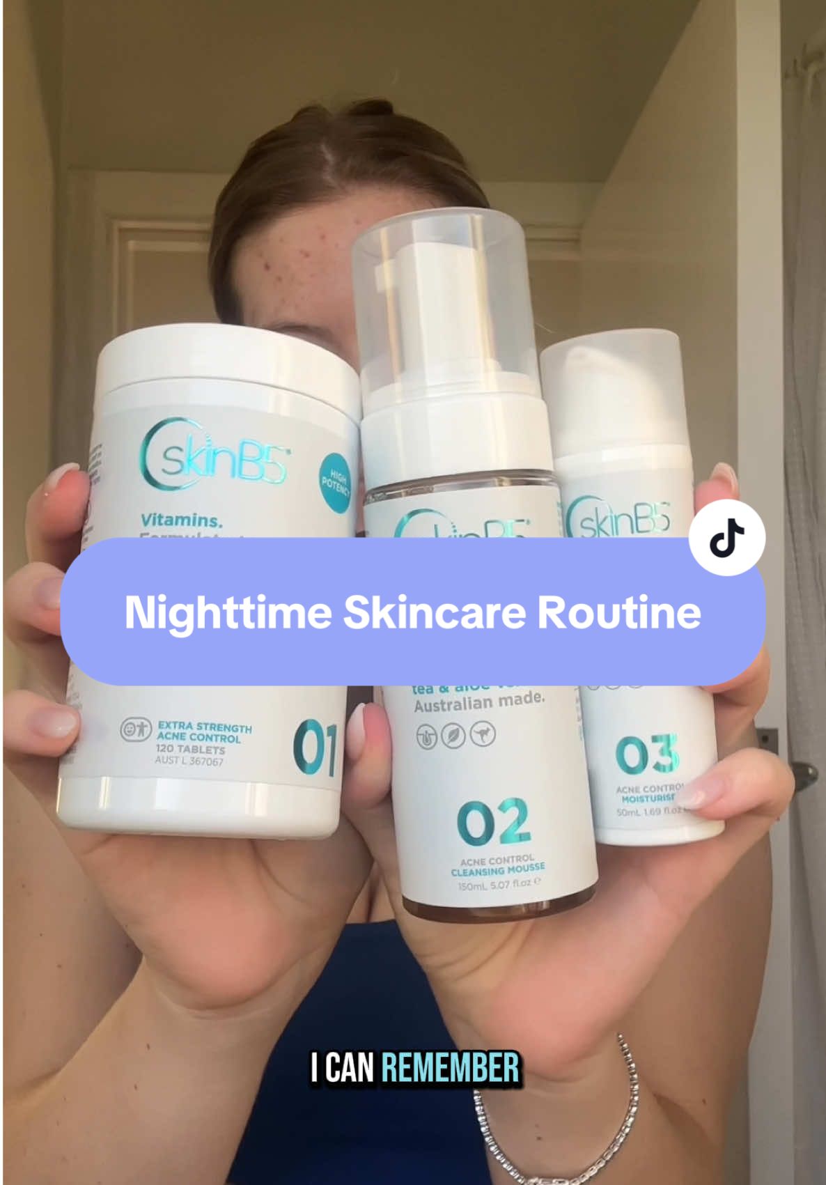 Nighttime skincare routine for acne!  I’ve been using SkinB5 since last year and have been consistently using it again and I’m loving the difference so far! My acne is less red and and my skin is getting the nutrients it needs 🤍 Follow me for more of my acne healing journey ✨ #acne #acneproneskin #acneskin #skincareforacne #contentcreator #comfortcreator #acnefighter #acnejourney #ugccreator #selflovejourney 