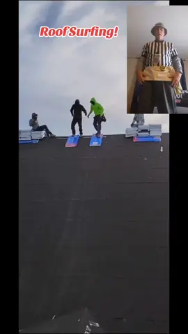 Roof Surfing! FLAG!  too much fun at work! #handyman #handymancan #contractor #construction #roofing 