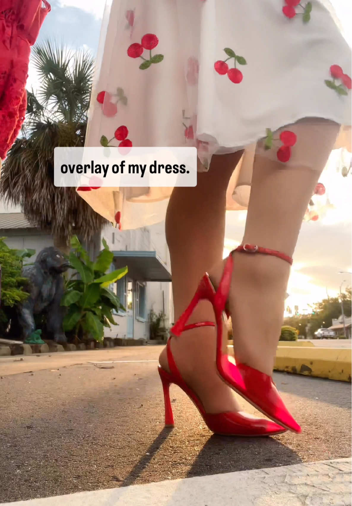 Red heels at sunset with @Jon Hauge #sherithemodel #backlighting #redheels #shinypantyhose #pinupgirl 