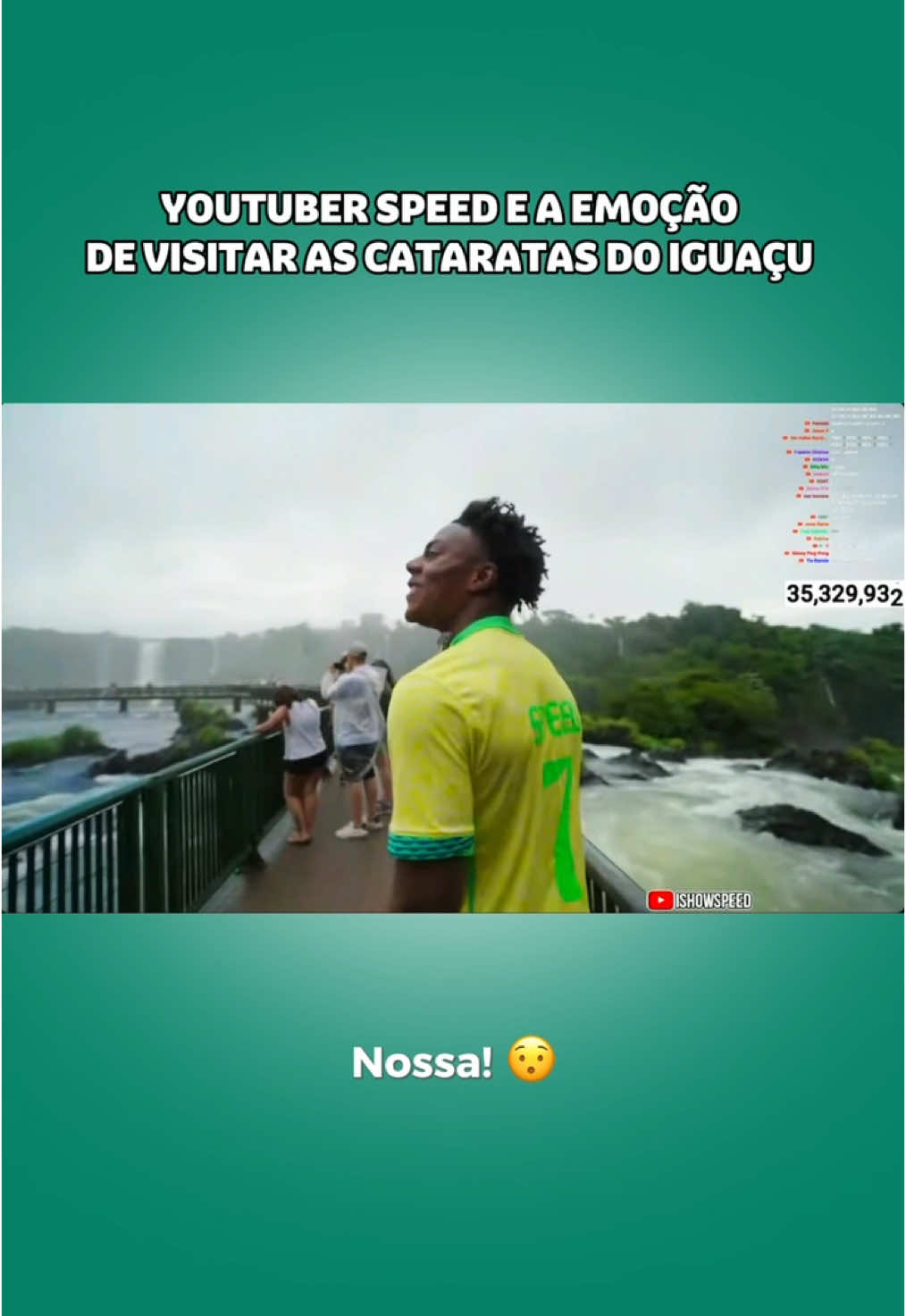 O @IShowSpeed ficou impressionado com o cenário incrível do @parquenacionaldoiguacu  e trouxe uma pergunta clássica: Ronaldo ou Messi? 🤔 Por aqui, somos Elisabeth! 😄🥰🇧🇷 Foram muitas emoções ao visitar o Parque pela primeira vez e compartilhar essa experiência ao vivo com o mundo. 🌎✨ #cataratas #iguazu #cataratasdoiguaçu #iguassufalls #fozdoiguaçu #foz #parquenacionaldoiguaçu #iguazú 