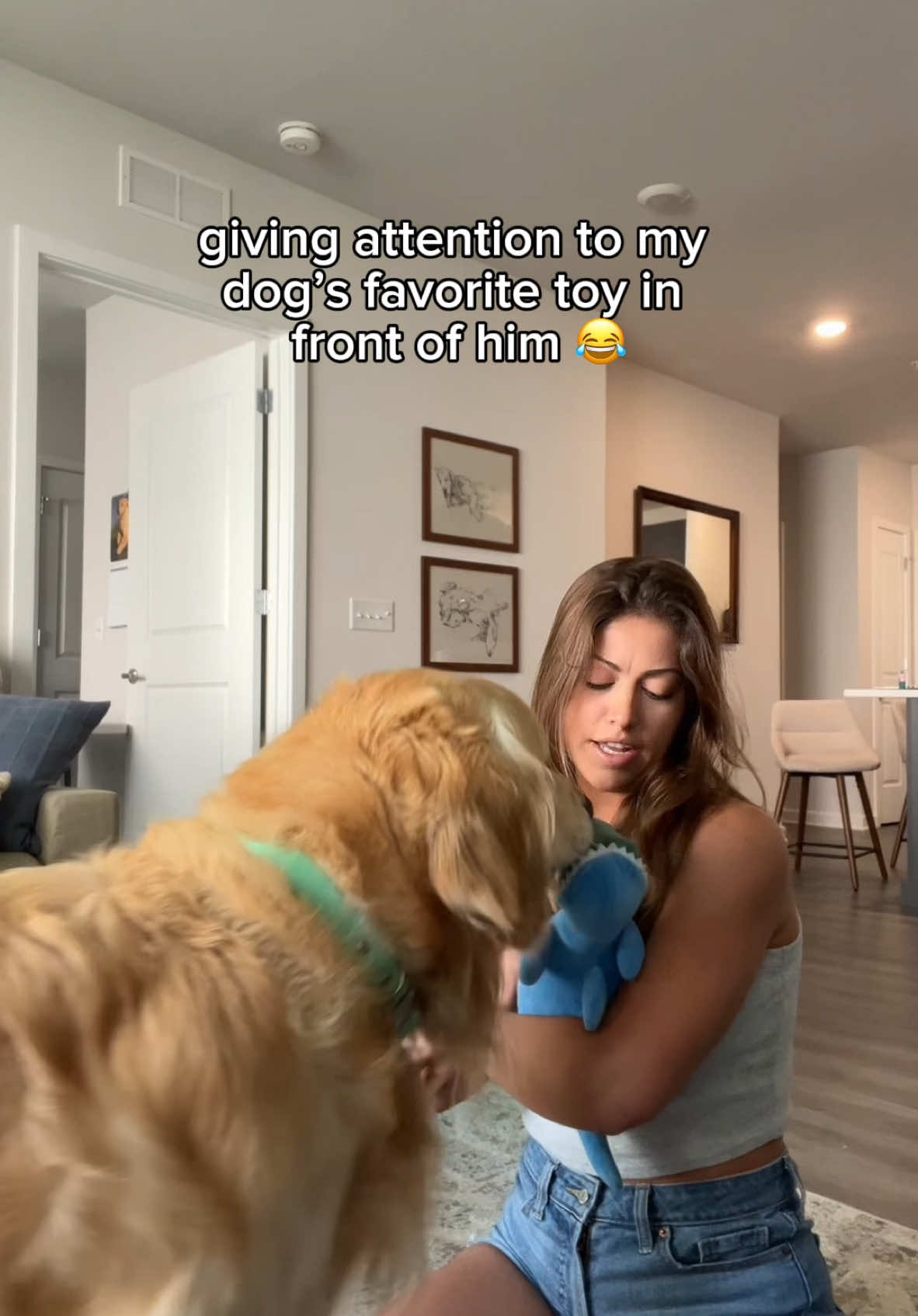 jealous over a Turkey Dino 😂 #dogs #goldenretriever #funnydog 