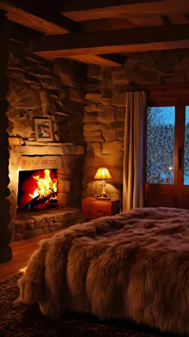 ✨ Ever dreamed of a cozy winter escape? ❄️🔥 Imagine lying in a warm, fur-covered bed while the fireplace crackles and snow falls gently outside. This is the ultimate cozy cabin vibe you didn't know you needed! Relax, unwind , and let the warmth wrap around you. Who else loves winter nights like this?🏠❤ #cozyaesthetic #cabinvibes #fireplaceambience #winterdecor #wintermood #ASMRvibes #cozynights 