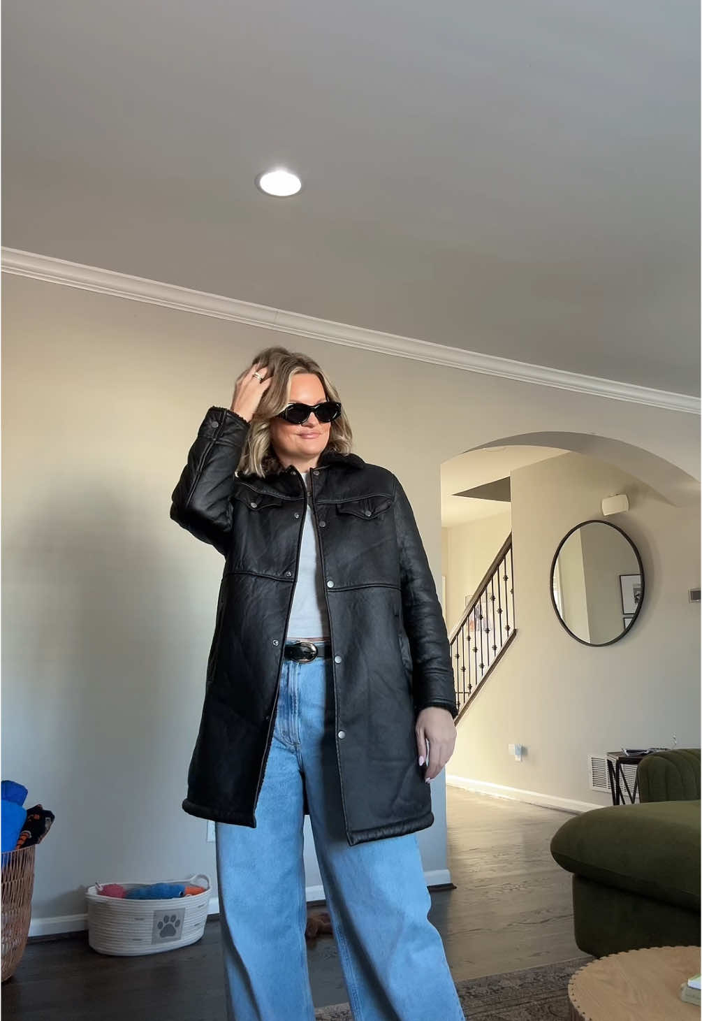 Love this jacket but I’m just a casual mom so I paired it with baggy jeans and a tee. #MomsofTikTok #ootdinspo #over30club #fyp #fashion #momstyle 