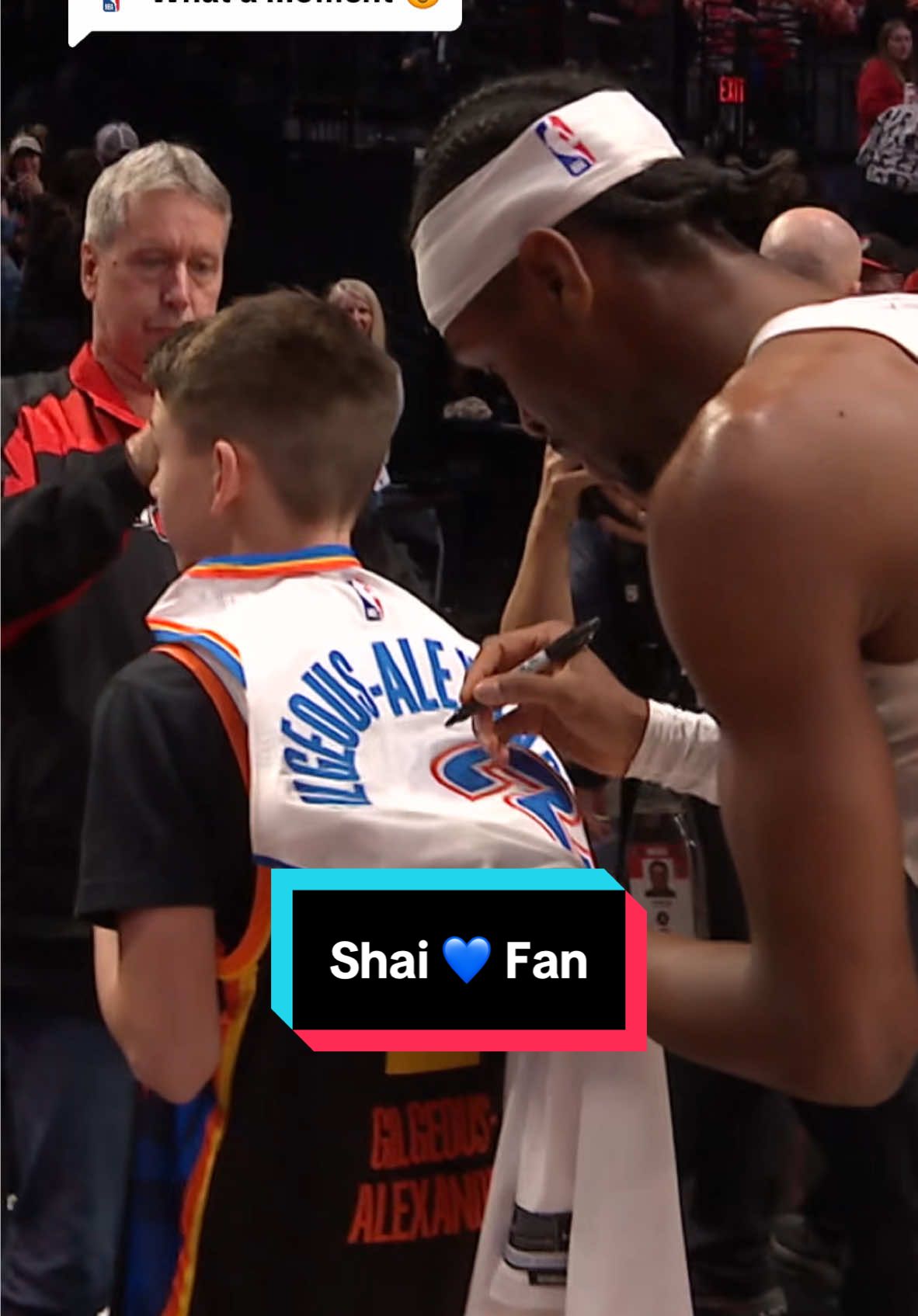 Replying to @NBA #Shai fulfilled his promise to give his jersey to Joseph for his 12th birthday! 🎉 (h/t kerryeggers/X) #NBA #basketball #fan 