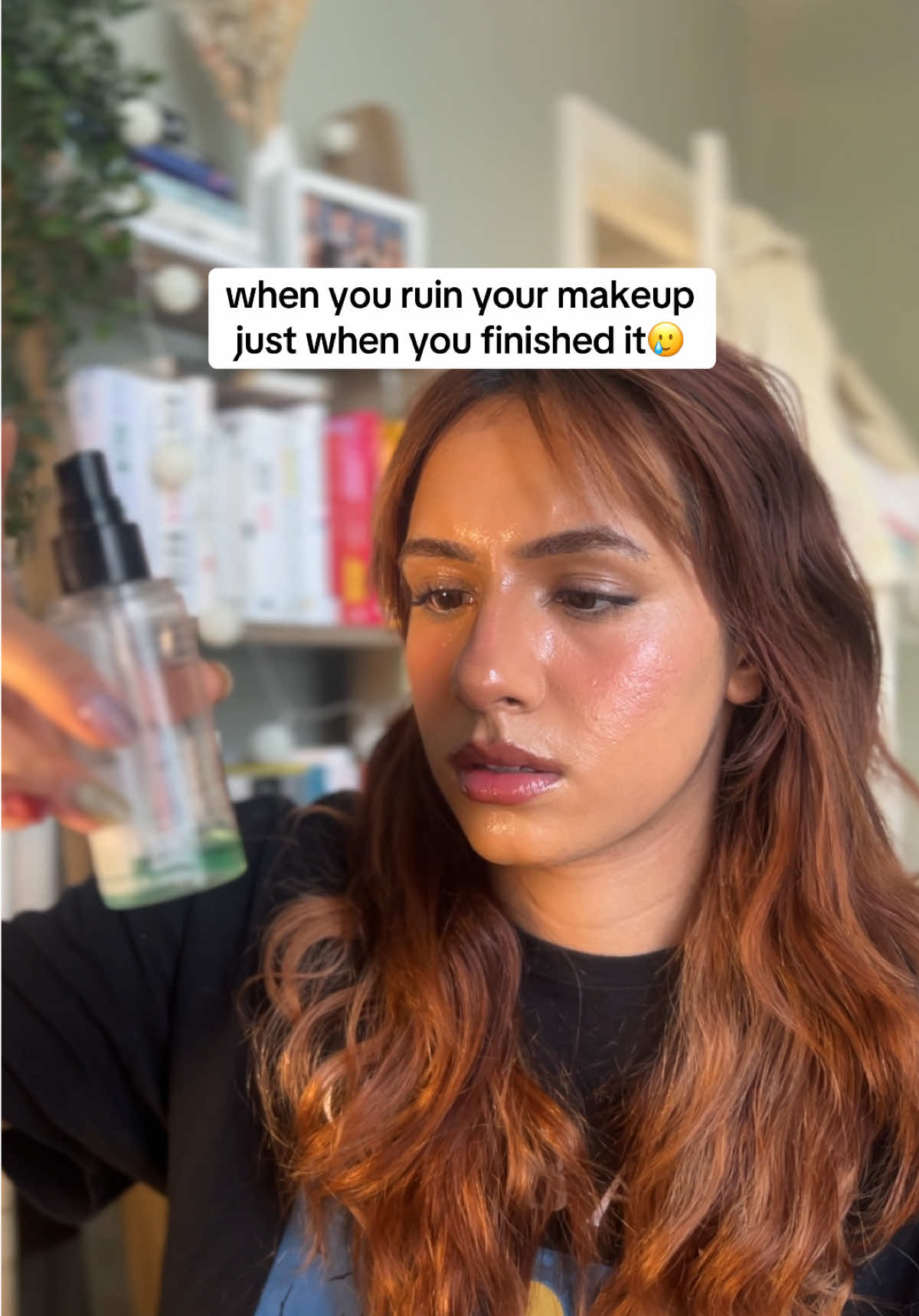 not me shaking the bottle AFTER the fact as if it’d do something😫😩 #makeup #beauty #makeupruined #settingspray 