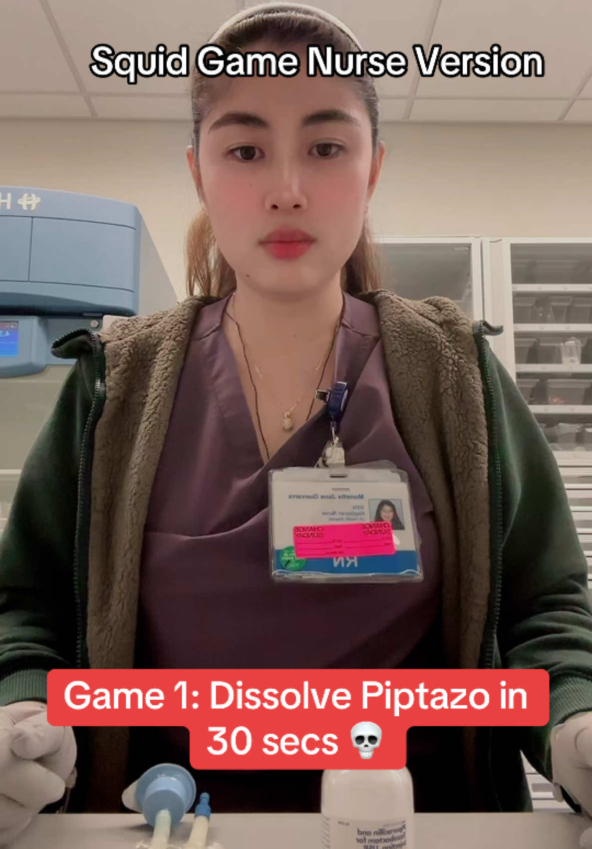 Nurses in squid game be like. 💀😅 #nursemonette #usrn #squidgame #minigame #piptazo #nightshift #nurseoftiktok #icunurse #cardiacicu #duty #nurselife #medication  Ps. No meds was wasted for this video as this is my patients due meds that I am preparing. 