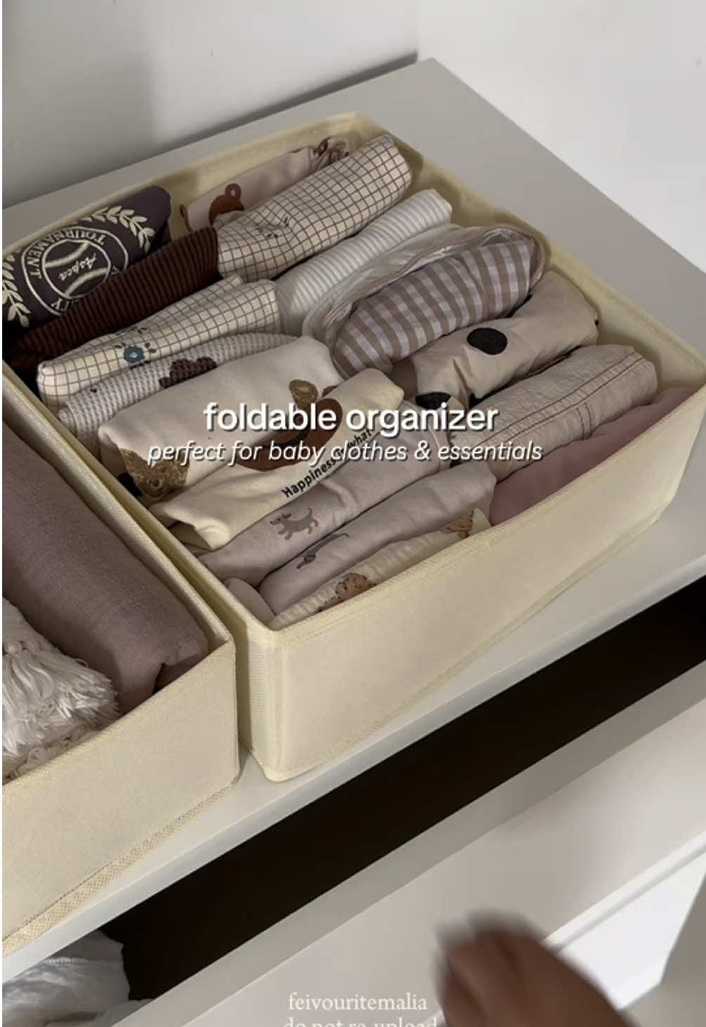 aesthetic organizer for your baby clothes  & essentials! 🤎 #foldableorganizer #foldableorganizerbox #babyorganization #cabinetorganizer 