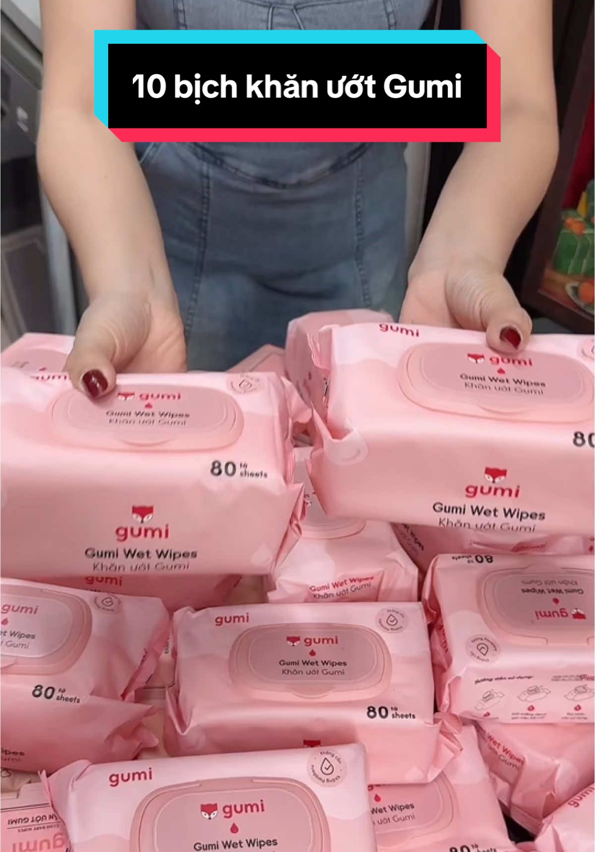 10 bịch khăn ướt Gumi mỗi bịch 80 tờ chỉ hơn 100k còn hỗ trợ ship về tận nhà. #Khanuotgumi #khanuotkocon #khanuotkomui #gumi #khanuotbaby #review #cindythuytichcuc #xuhuong #gumikid #gumi #mevabe #giadung 