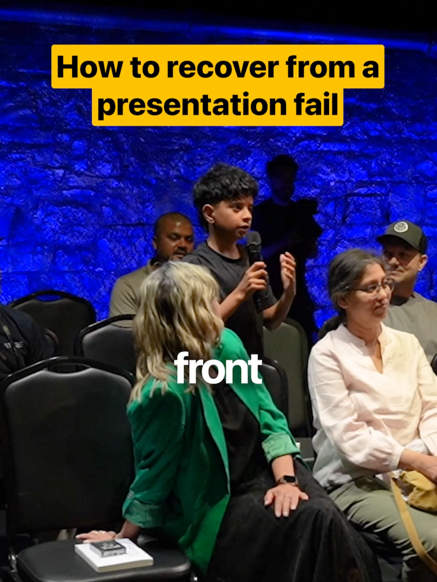 I'm so proud of this young man for standing up and asking me this question! This applies to all of us - when you're in a high-stakes situation and you make a mistake, if it's minor, don't make a big deal out of it. Learn how to gracefully move past it and keep going, because in most cases, people don't even know an error as occurred if you don't draw attention to it. This is one of the biggest lessons in theatre: If you don't make a big deal out of it, they won't make a big deal out of it.