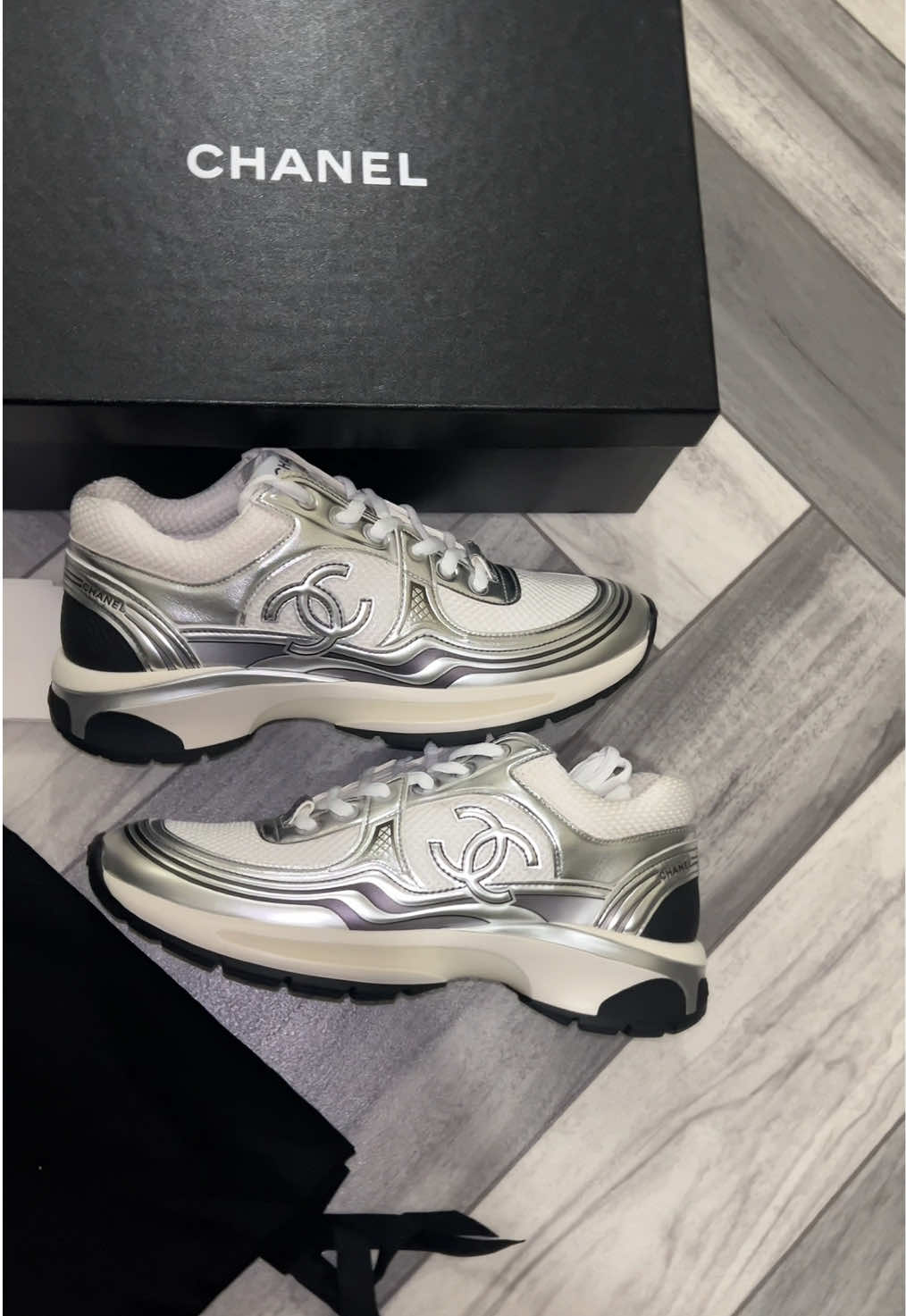 Silver Chanel Runners🪙🏃🏾 #fyp #foryoupagе #personalshopper #goviral #luxury #chanel #sneakers #personalshopping 