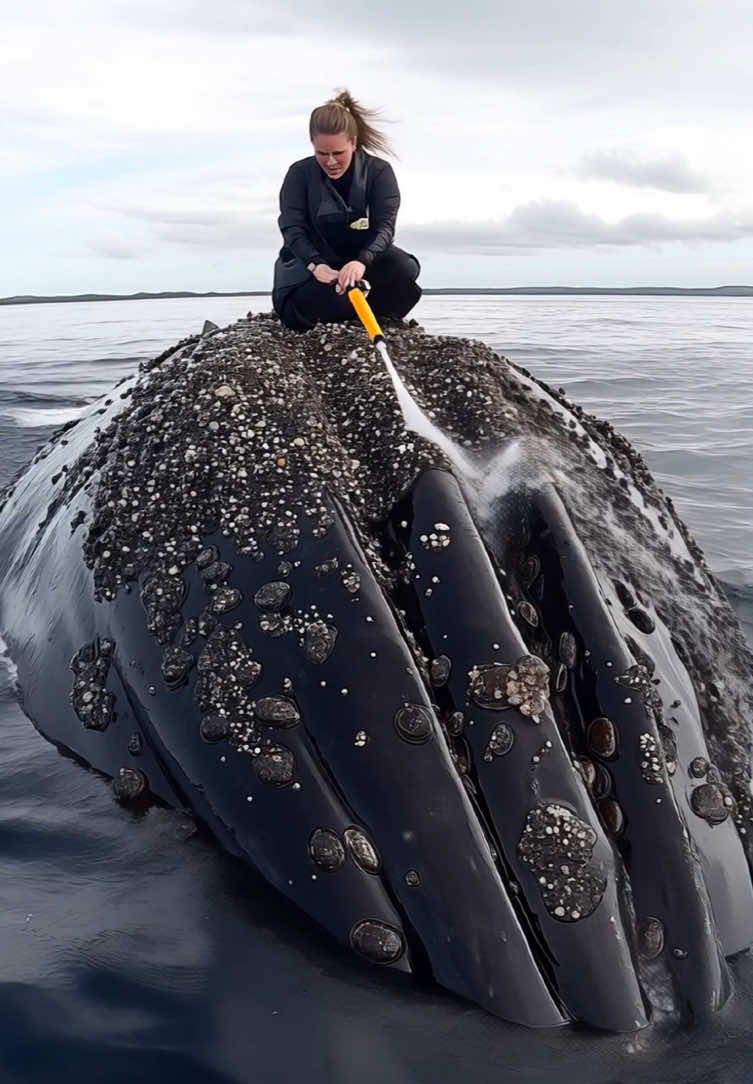 Incredible Whale Rescue❤️ This is an example of how a whale infested with barnacles could get saved by rescue workers🐋 The whale gets cleaned with water jets which remove the barnacles from it‘s body! #animalrescue #whale #seaanimals #seacreatures #barnacles #wildlife #ocean 