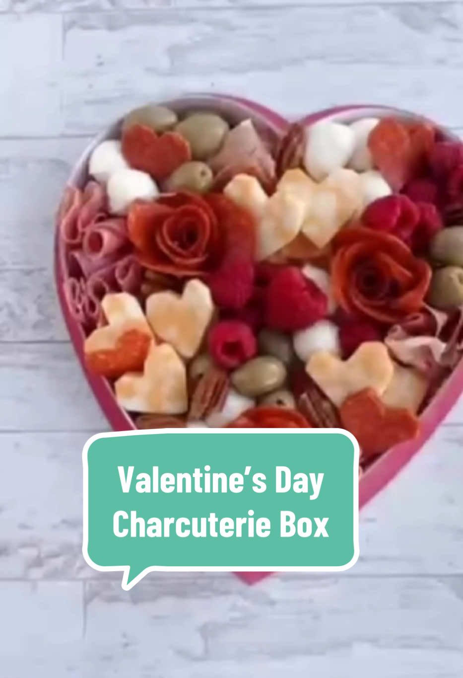 If your sweetie can’t have sweets on Valentine’s Day, you can still give the classic heart-shaped candy box — just fill it with charcuterie instead! (Bonus: you get to eat the candy yourself) #ValentinesDay #heartshapedbox #valentinescharcuterie #sugarfreevalentines #ketovalentines #charcuterie 