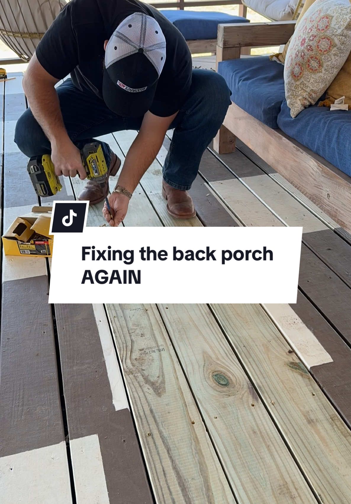 Two lessons learned this week..  1. Fire pits don’t go on wooden decks 2. Your wife will always know  #DIY #husbandwife #husbandwifecomedy @Emily Ann Roberts 