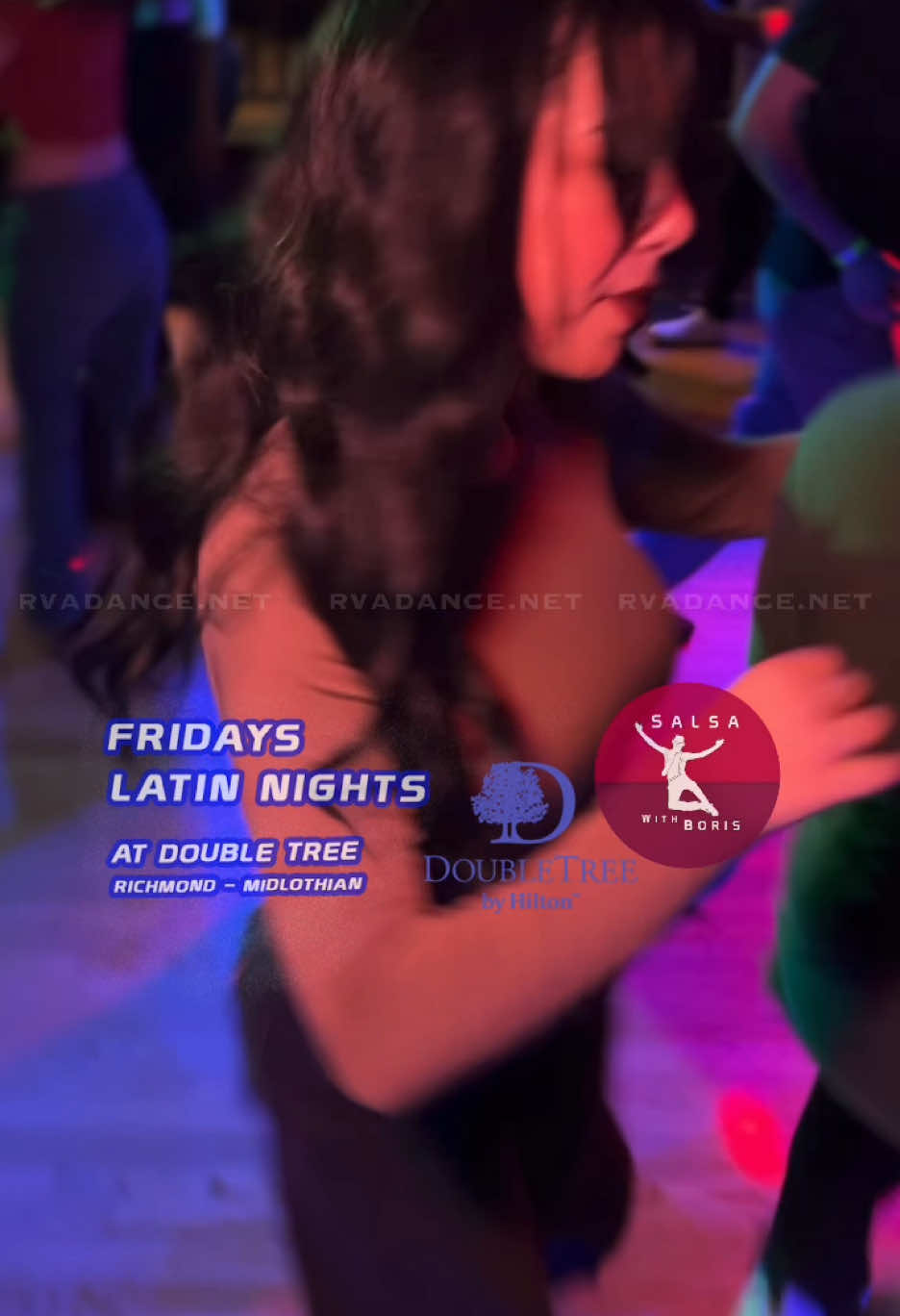 From 1/24/25🌲🌲Friday Latin Nights at Double Tree Richmond-Midlothian • Fridays 8:30pm-1am • Playing Salsa, Bachata, Merengue and Kizomba • Smooth dance floor • Ambient lighting set up • Intro Lesson 8:30-9pm Tickets: at the door $5 cash $5.99 credit/debit card #salsa #salsadancing #bachata #bachatadancing #kizomba #dance #dancer #socialdancing #socialdance #socialdancer #rva #dancinginrva #richmonddance #salsainrichmond #richmond #richmondva #fridays #besties #latin #latinrva #latinnights #doubletree  #dancelife #danceislife #mybuddy #salsawithboris #clubphotography #event @Happy Stone @Bridget Carman Pippe  @Salsa with Boris 