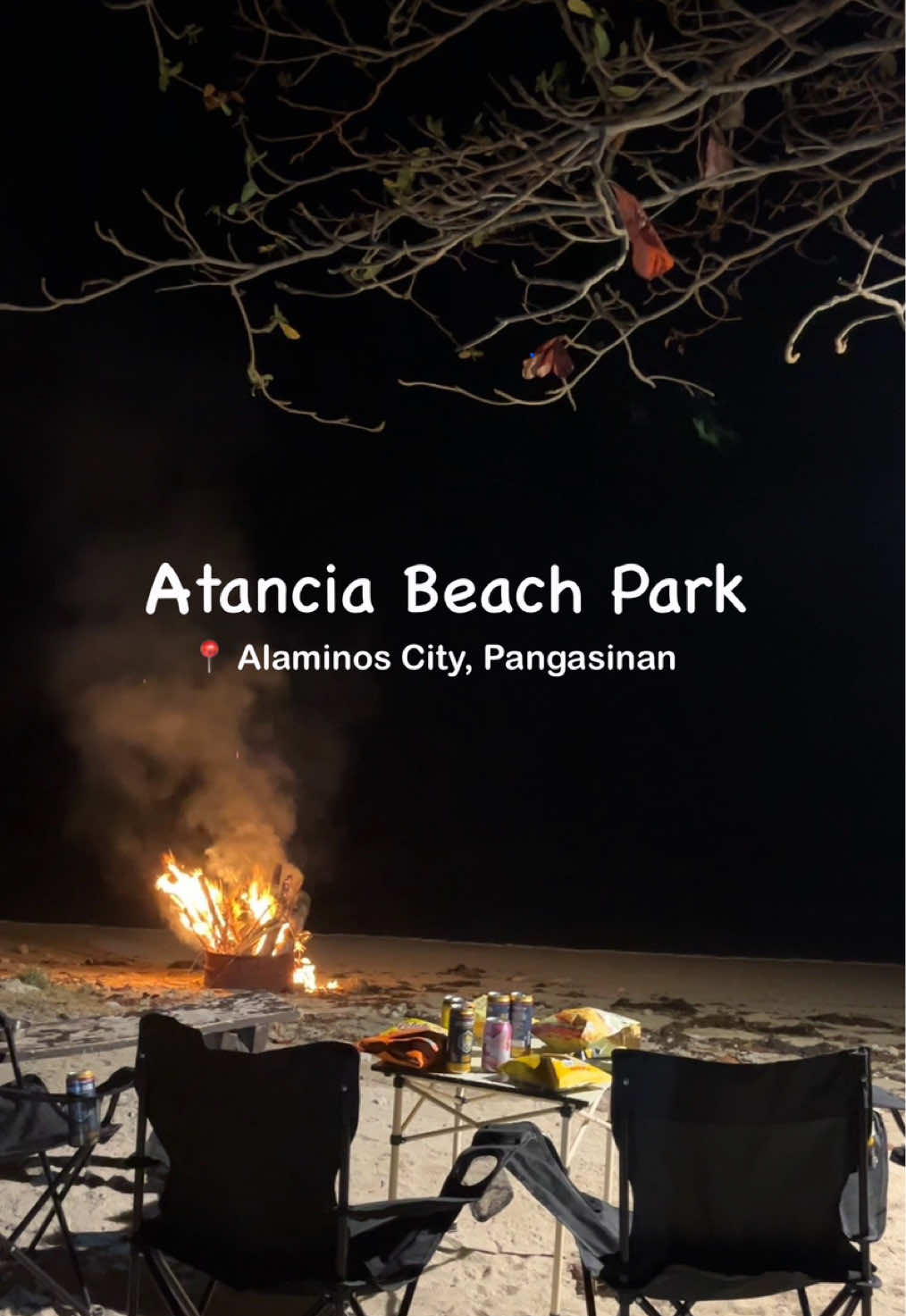 Highlight of our roadtrip: stars and campfire chats. ✨🏕️  📍 Atanacia Beach Park, Alaminos City, Pangasinan #camping #bonfire #stressfree #fyp #CapCut #campingvibes #girlstrip #beach #friends 