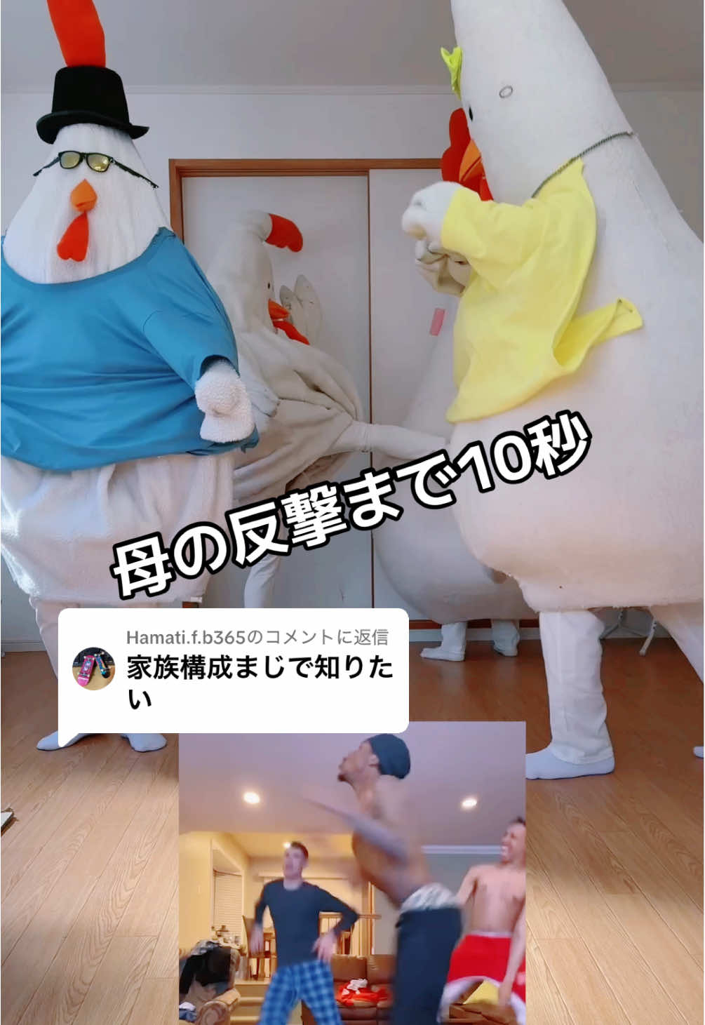 @Hamati.f.b365に返信 ちょうどいい音がすると思ったら母でした #踊ってない夜を知らない ニワトリたち