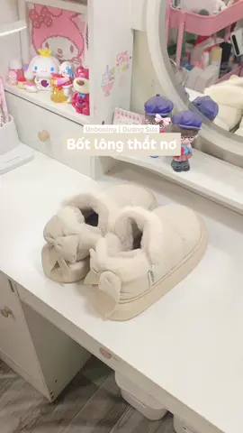 Giày lông thiết kế thắt nơ siêu yêu 🐰🫧✨🧸#viral #xuhuong #unboxing #xh #xixitiao #botlong #foryou #giaydep #thoitrang #muataitiktokshop 