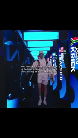 Jannik Sinner has been a global ambassador for Gucci since 2022. At the Australian Open 2025, he once again carried their duffle bag to the court as he claimed his 3rd Grand Slam title, making it a staple of his signature look and a part of tennis fashion history.  #janniksinner #tennistiktok #gucci 