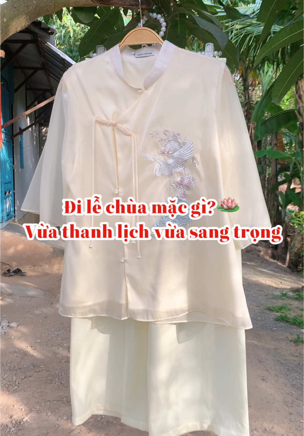 Pháp phục đi chùa thêu chim hạc chất liệu voan tơ mềm mại 🥰 #phapphucdichua #phapphuctinhnhi #dichuamacgi #setdodichua #phapphuc #jeansbigsizenu 
