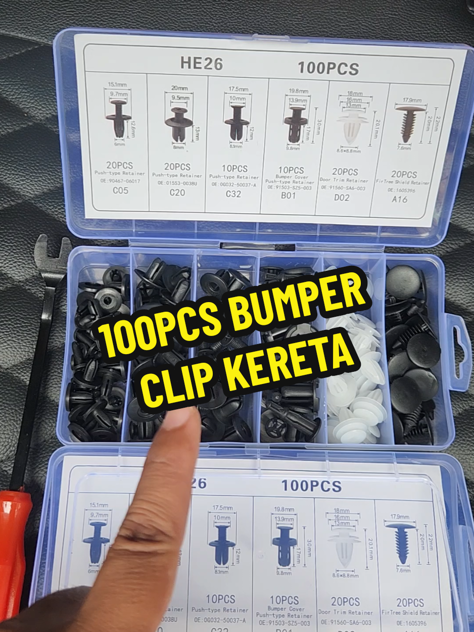 Set bumper clip 100pcs 6 sizes harga tak sampai RM7 Bumper clip rivet skru clip 100pcs harga tak sampai RM8 #rivetskru #carrivetbumperclip #bumperclip #bumperclipsmurah #bumperclipskereta 